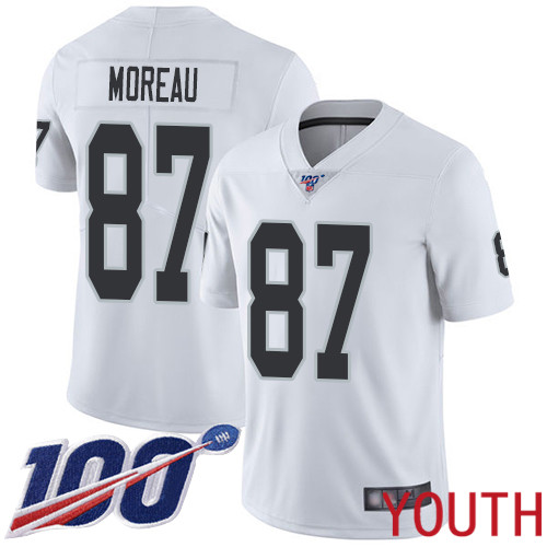 Oakland Raiders Limited White Youth Foster Moreau Road Jersey NFL Football #87 100th Season Vapor Jersey->youth nfl jersey->Youth Jersey